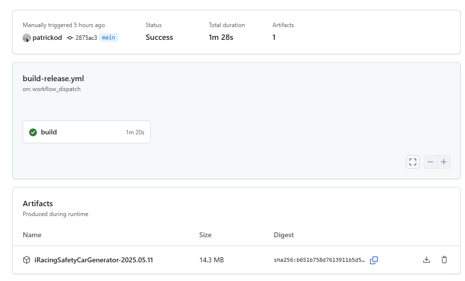 A successful build on Github Actions in 1m28s