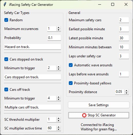 The iRacing Safety Car Generator application